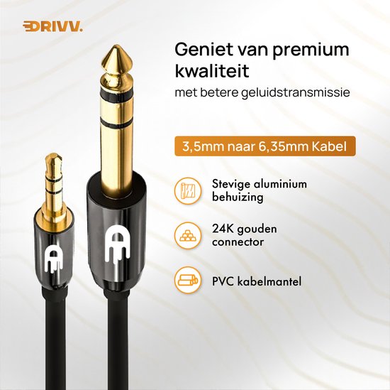 Drivv. Câble jack 3,5 mm vers 6,35 mm Premium - Câble jack - Câble audio - 3 mètres