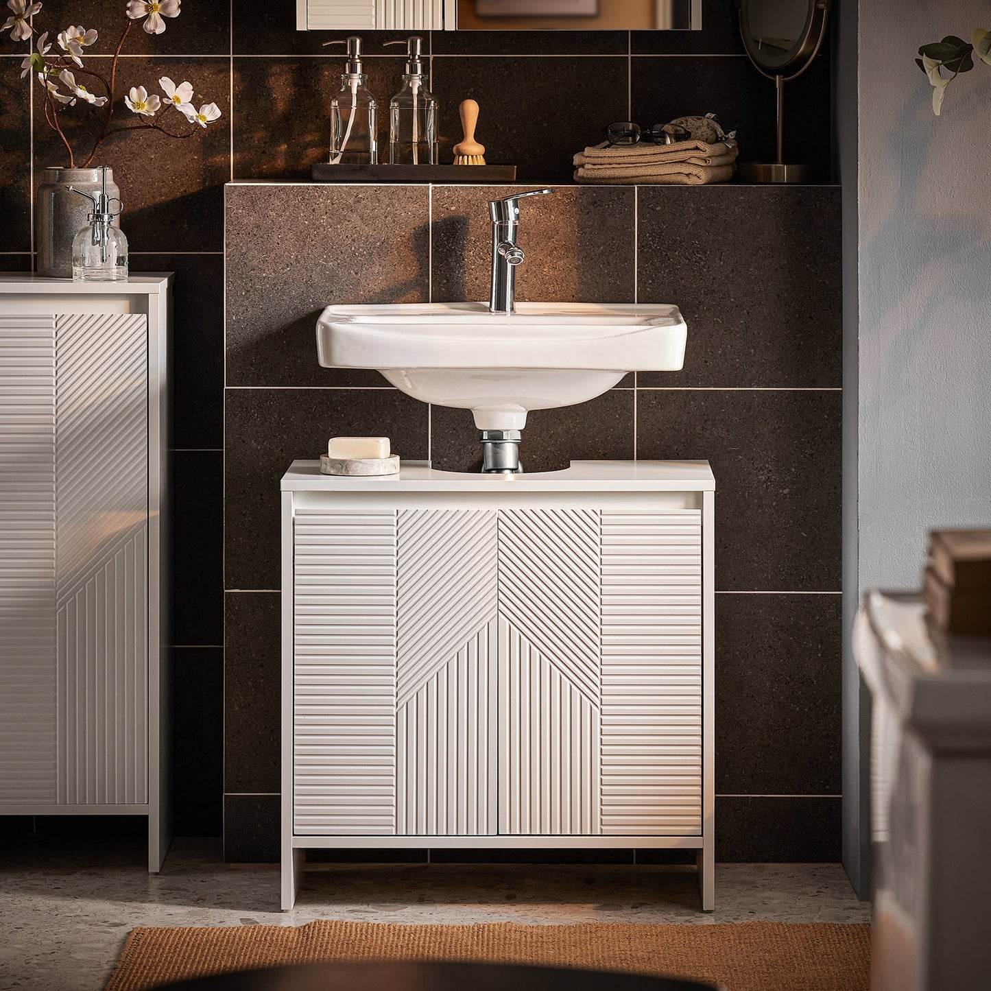 SoBuy BZR157-W Meuble sous évier Meuble de salle de bains Meuble bas Meuble de salle de bains - Blanc - 60 x 61 x 30 cm