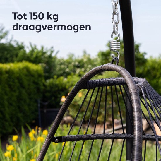 Vita5 Egg Hanging Chair - Intérieur et extérieur - Chaise cocon - avec support - jusqu'à 150kg - pliable - coussin inclus - brun foncé