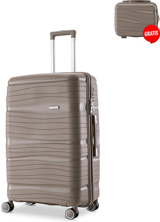 SKYCASES Travelin' Charm Hand Luggage Suitcase - 40L - Numerical Lock - 35x21x54 cm - Lightweight & Durable - Includes Free Pouch - Champagne