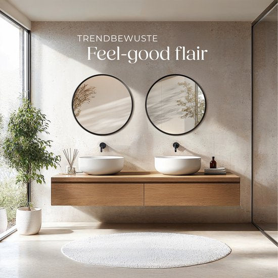 tectake® - Miroir mural rond Fiona - Miroir de salle de bain - Miroir rond avec cadre en aluminium robuste - Miroir pour la salle de bain, le salon ou la chambre - Diamètre de 80 cm