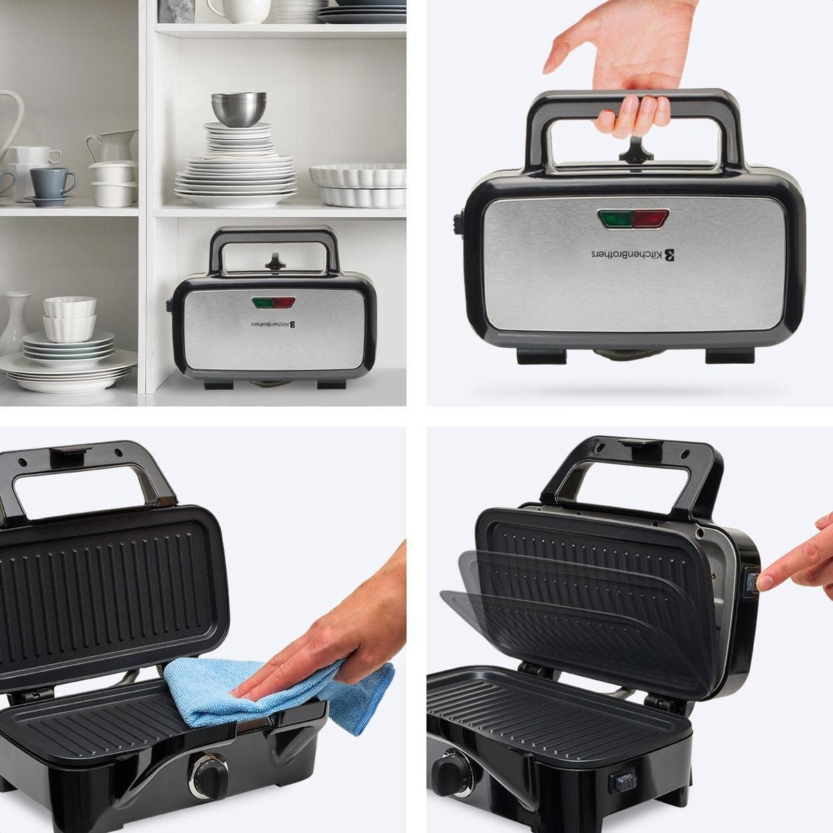 Appareil multifonction 3-en-1 KitchenBrothers - Gaufrier/Grill/Croque monsieur - Plaques interchangeables - acier inoxydable