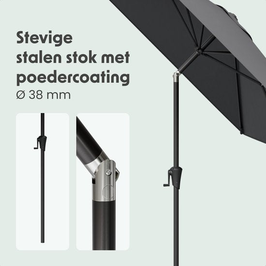 LifeGoods Parasol - Jardin - 200x300cm - 30° inclinable - Imperméable - UPF50+ - Gris foncé