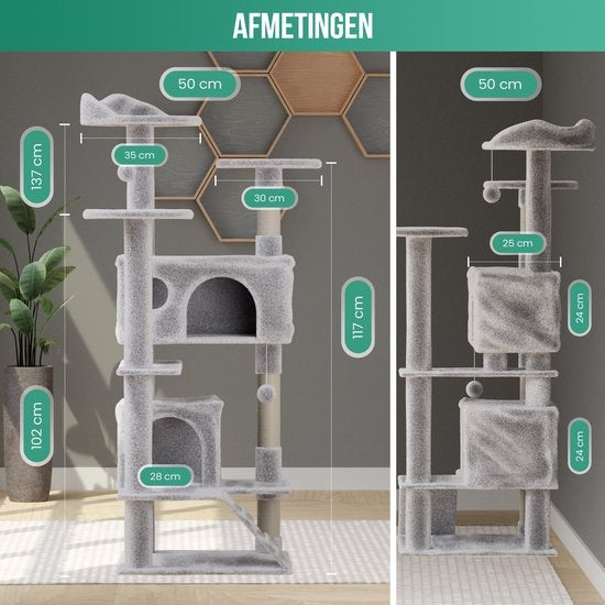 Avalo Scratching Post For Cats With 7 Levels - 137x49x49 CM - Light Grey - Scratching Post For Large Cats