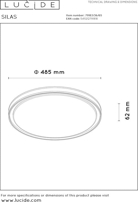 Lucide SILAS - Plafonnier - Ø 48,5 cm - LED à intensité variable - 1x36 W 2700 K - 3 niveaux de réglage - Fumé