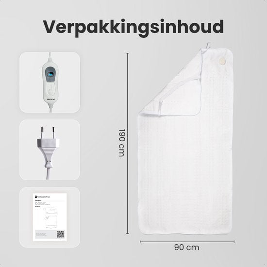 Couverture électrique Auronic XL - 190x90 cm - 1 personne - 3 niveaux de chaleur - drap-housse avec sangles élastiques - Couverture chauffante - Blanc