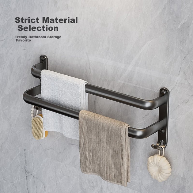 Porte-serviettes à double barre - 60 cm - Aluminium - Finition métallique mate - Montage sans perçage - 10,1 x 10,5 x 58,4 cm