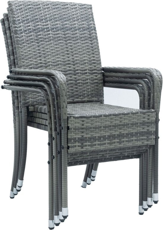 Chaises de jardin en polyrotan Yoro - 4 pièces - Gris - Empilables