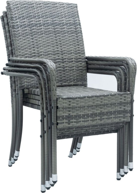 Chaises de jardin en polyrotan Yoro - 4 pièces - Gris - Empilables