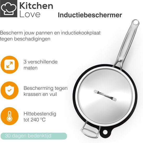 KitchenLove Induction Protector - Mat Round - 4 Pieces 3 Sizes - Pan Protector Mat - Heat Resistant up to 240°C - Black