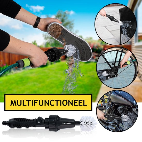 Dunlop Cleaning Brush - Brosse à jantes - avec connecteur de tuyau 3/4" - rotatif - bouton de réglage du débit - 2 brosses