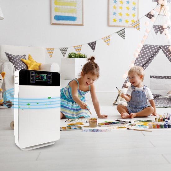 Livington AirPurifier - Purificateur d'air 30 m² Blanc - Système de filtration à 6 éléments - Filtre HEPA, filtre à charbon actif, filtre UV, ioniseur