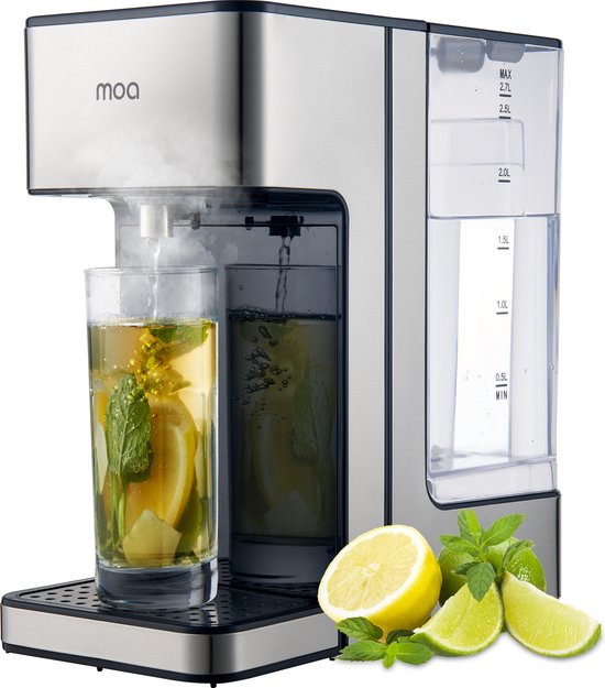 MOA Distributeur d'eau chaude 2.7L avec contrôle de la température - 45-100°C - Robinet d'eau chaude - Fonction lait - Chauffe-eau instantané - Sans BPA - acier inoxydable - Silver