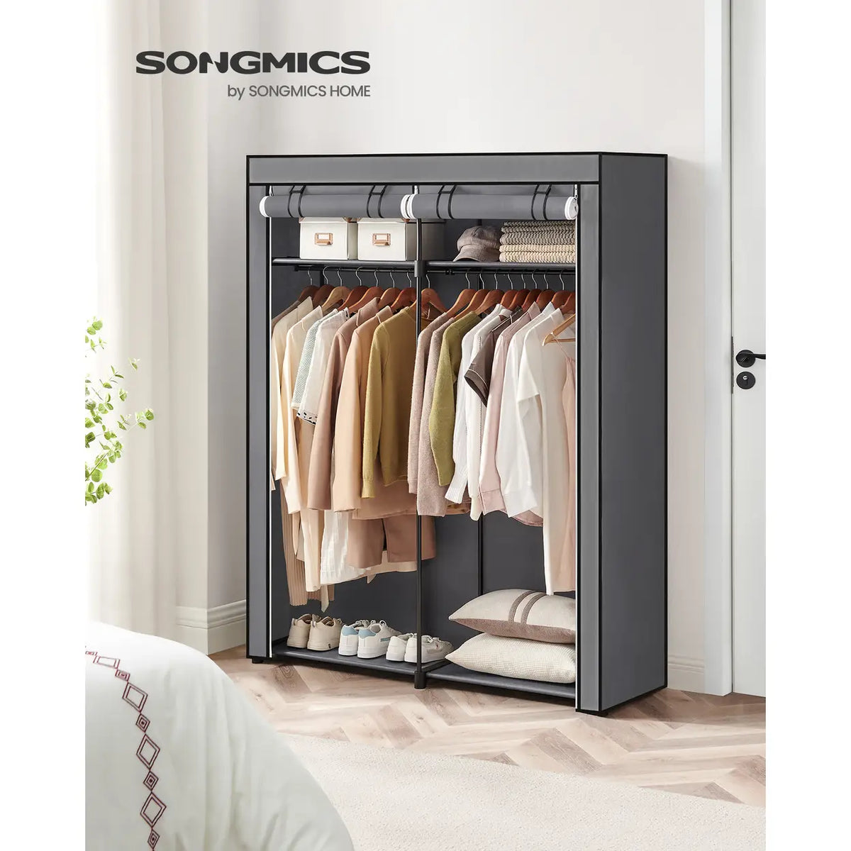 Armoire pliante en tissu Joyfurnos à double tringle - 2 portes - 43 x 140 x 174 cm - Gris