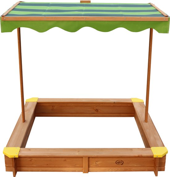 Bac à sable en bois AXI Lily avec toit réglable, couleur marron/vert - Avec bancs, bâche de sol et housse de protection - Bois certifié FSC - 118 x 118 cm