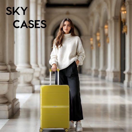 SKYCASES Urban Adventurer - Valise de voyage moyenne - Verrouillage par numéro - 44x27x66cm - 78L - Valise de voyage avec verrouillage de valise - Roues pivotantes - Jaune