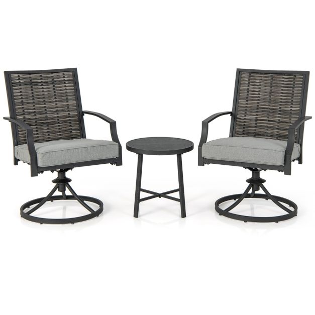 Coast Set de 2 chaises pivotantes - Table basse et coussins d'assise inclus - max. 150 kg - 68 x 60 x 90 cm - Gris