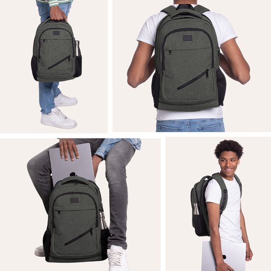 TRVLMORE Sac à dos - 36L - 17 inch - Sac à dos pour ordinateur portable - Sac d'école - Homme et femme - Sacoche pour ordinateur portable - Splashproof Gris Vert