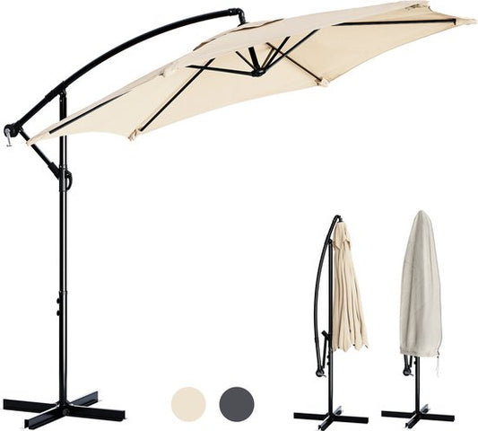 Parasol à bras articulé Tristar - 300 cm, rond - Jardin et balcon - Hauteur réglable - Pied en croix et housse de protection inclus - PA-7906 - Beige