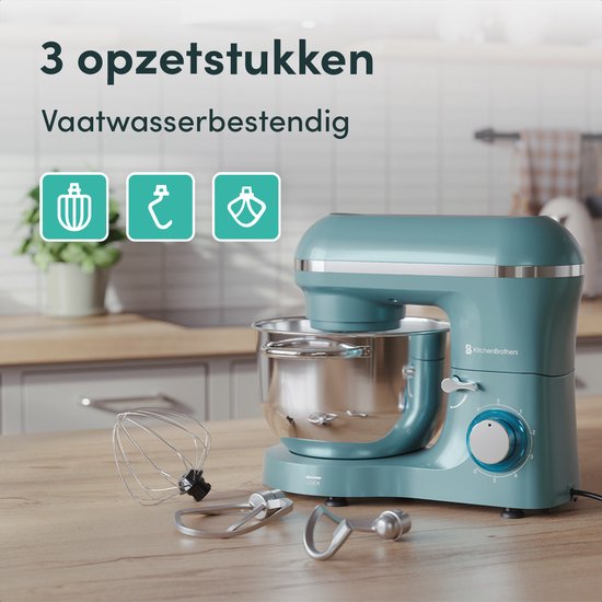 KitchenBrothers Robot de cuisine - Robot de cuisine - 6.2L - Batteur avec bol mélangeur - Batteur de cuisine - 2000W - Vert Pastel