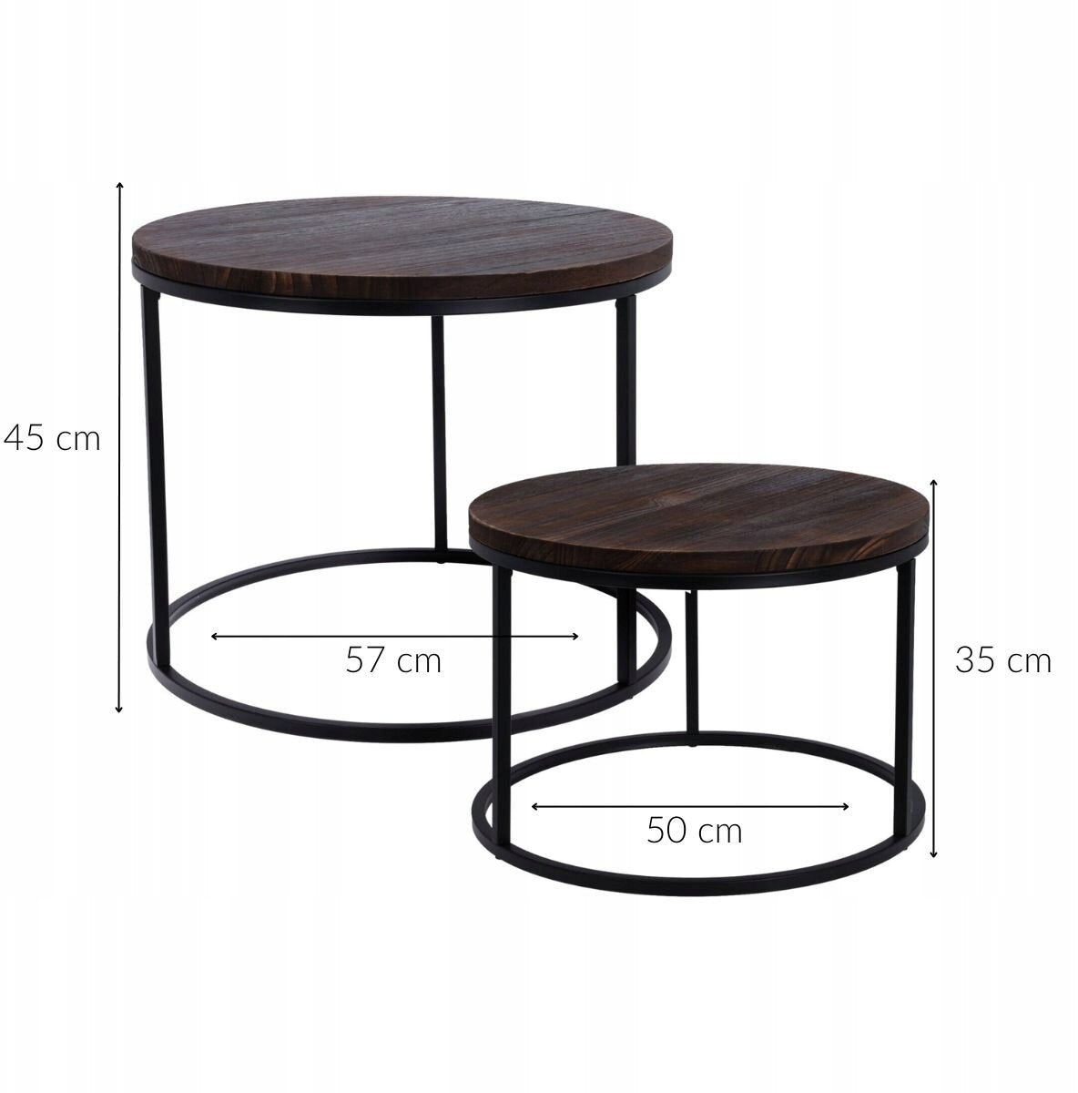 Home Styling Collection - Tables d'appoint rondes Lot de 2 - Bois et métal - Ø57x45 cm / Ø50x35 cm - Industriel et moderne