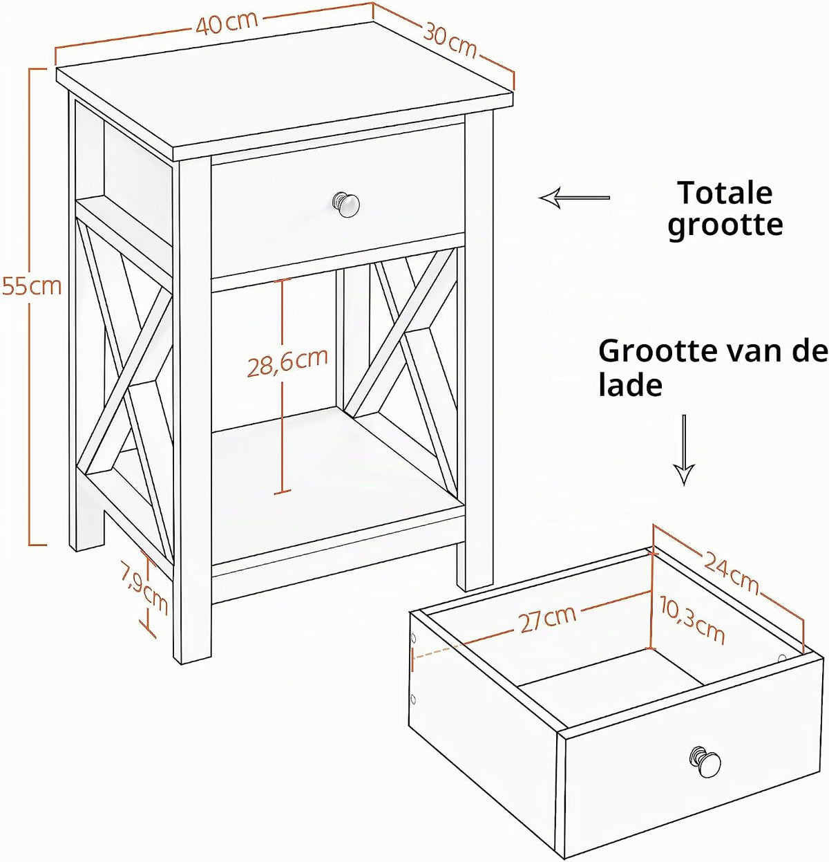 Table d'appoint Yaheetech avec tiroir - 40 x 30 x 55 cm - MDF - Avec étagère inférieure
