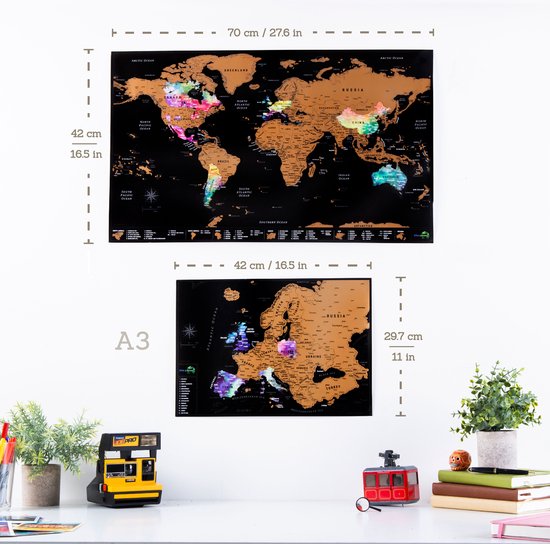 Atlas & Green Scratch Map - 2 pièces - Carte du monde à gratter - Carte du monde & carte de l'Europe - Poster Monde & Europe - 42x29.7 cm & 29.7x21 cm - Décoration murale Carte du monde