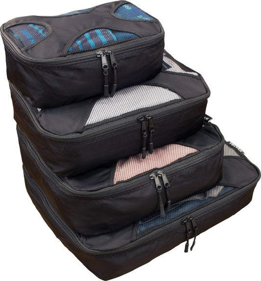 Volcan Packing Cubes - Kit d'organisation pour valise - 4 pièces - Cubes de voyage - Pour sac à dos et valise - Noir