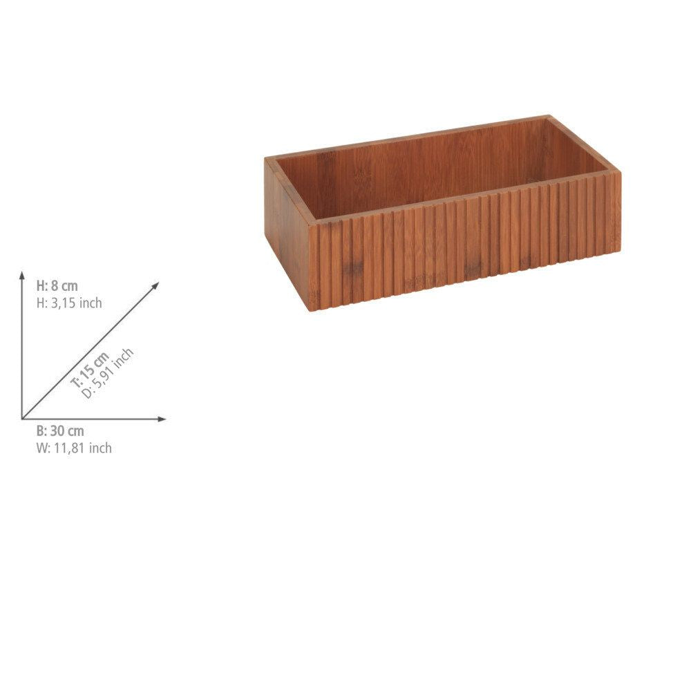 Boîte de rangement WENKO Mera en bambou fumé - 30 x 15 x 8 cm - Motif rainuré