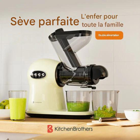 KitchenBrothers Extracteur de jus XL - Presse-agrumes - Presse-légumes et fruits - alimentation 43 mm et 70 mm - 500 ml - Champagne