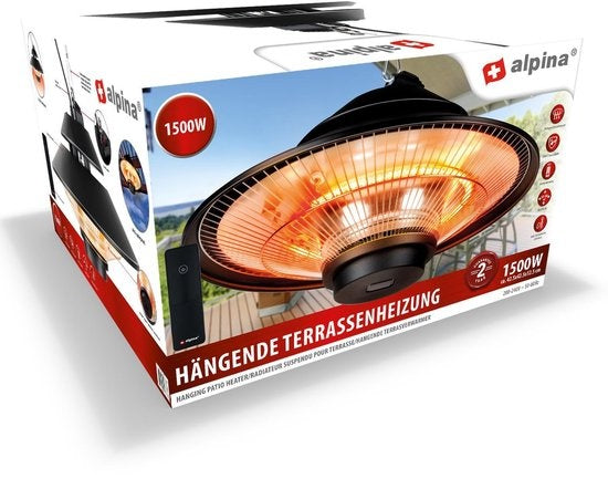alpina Heater Chauffe-terrasse - Chauffage infrarouge - IP44 résistant aux éclaboussures - 1500W - Noir
