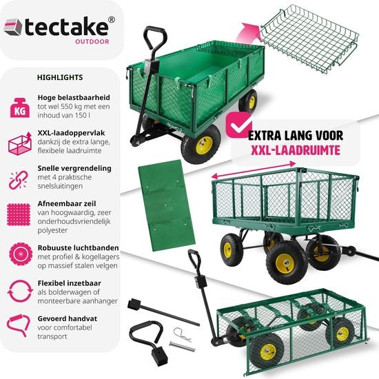 tectake® - XXL Bolderkar bolderwagen tuinkar transportkar - 401418