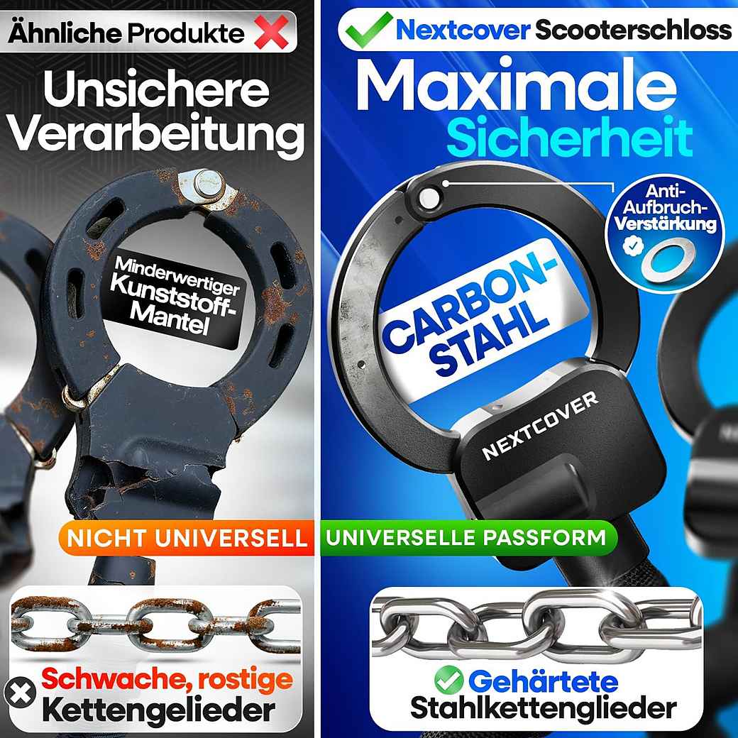 Cadenas pour trottinette électrique NEXTCOVER - Cadenas à chaîne - 90 cm - Steel-Secure - 3 clés