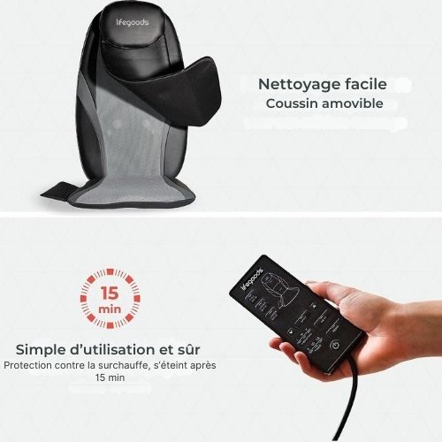 Coussin de massage Shiatsu - Auronic - Fauteuil de massage - Dos - Infrarouge - Noir