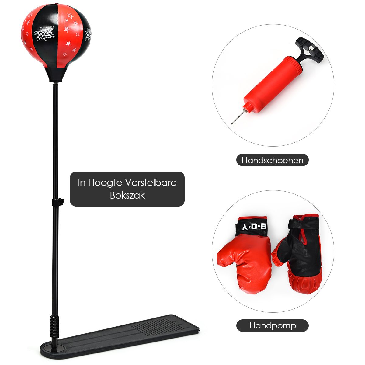 Ballon de boxe Coast Standing pour enfants - Hauteur réglable 85-130 cm | Noir/Rouge | Base 66 x 18,5 cm