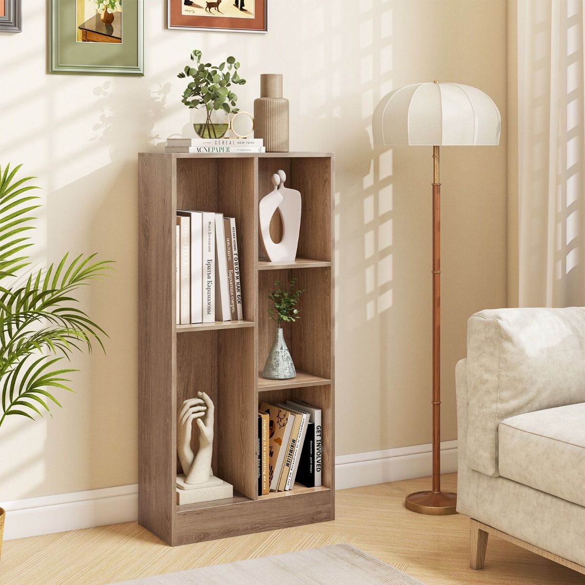 Coast - Bibliothèque à 5 compartiments - Rayonnage à cube vertical, protection contre le basculement, capacité de 90 kg - 50 x 24 x 104 cm - Bois/MDF - Bois naturel