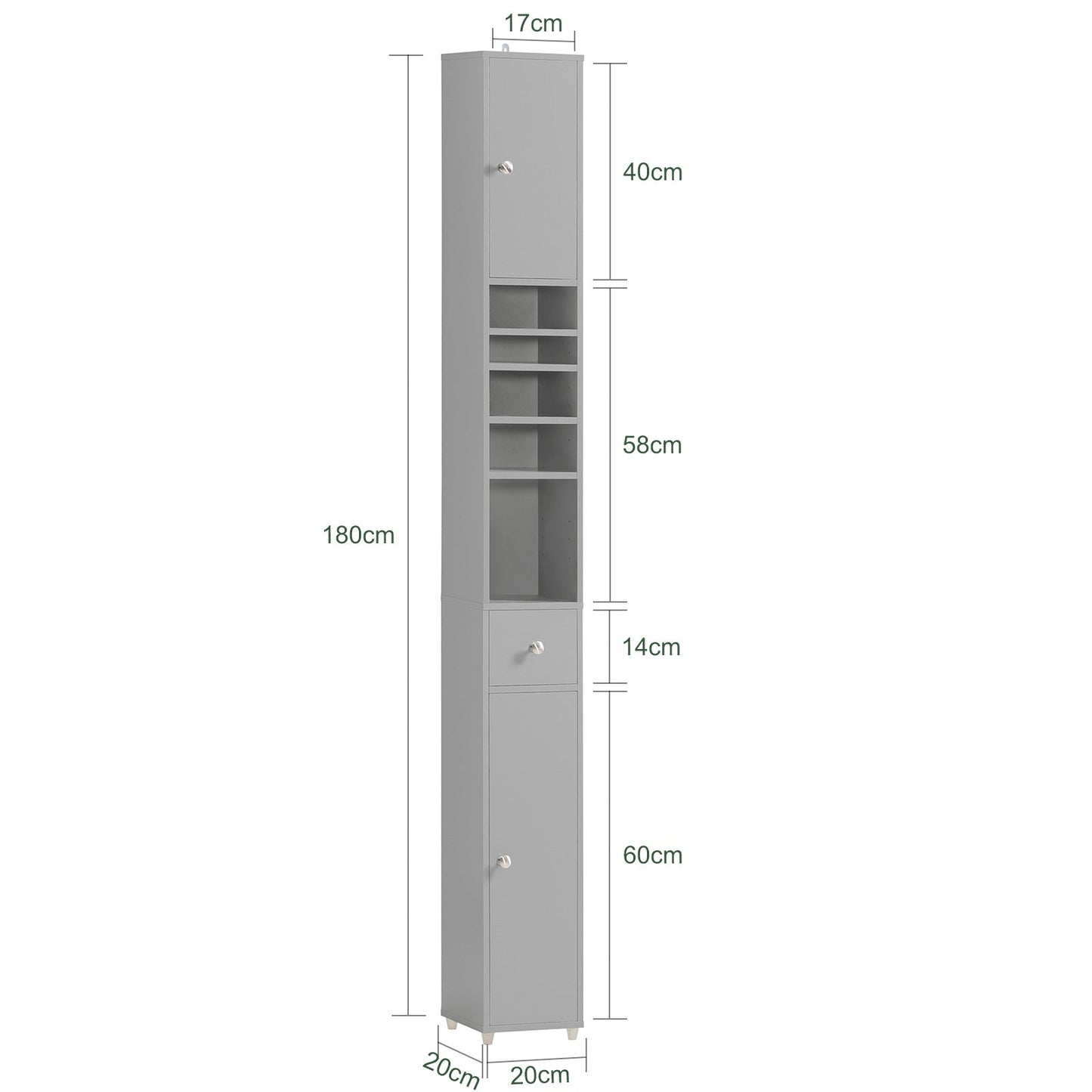 Meuble colonne de salle de bain - SoBuy - Armoire de salle de bain - 20 x 20 x 180 cm - Gris