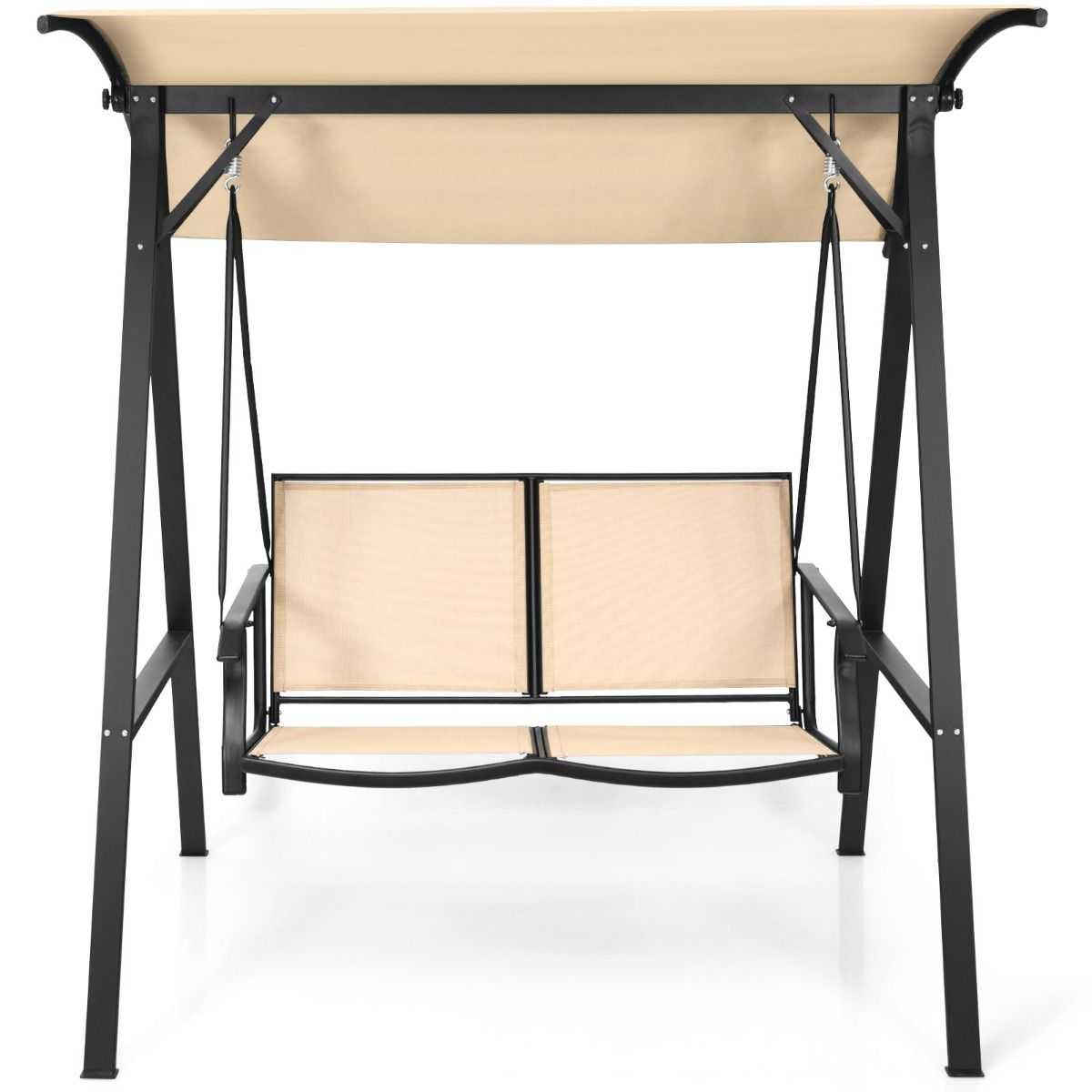 Balançoire de jardin Coast avec auvent - 2 places - Structure métallique - 152 x 112 x 165 cm - Beige