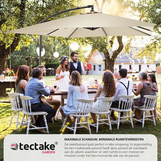 tectake® - Parasol rectangulaire avec housse de protection et manivelle - Parasol flottant - Hydrofuge - Protection solaire pour terrasses, jardins et patios - Parasol de balcon grand format - Parasol de marché - Ø 250 cm - Beige