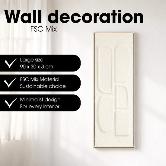 Mica Decorations Décoration murale - Panneau mural d'art abstrait 90 x 30 x 3 cm - Décoration d'intérieur pour le salon ou la chambre à coucher - Blanc cassé