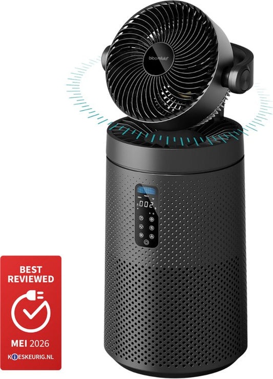 Ventilateur et purificateur d'air Bloomfold Cyclone – Filtre HEPA H13 et rayonnement UVC – CADR de 400 m³/h – Purificateur d'air - Classe de filtration médicale contre le pollen et les particules fines