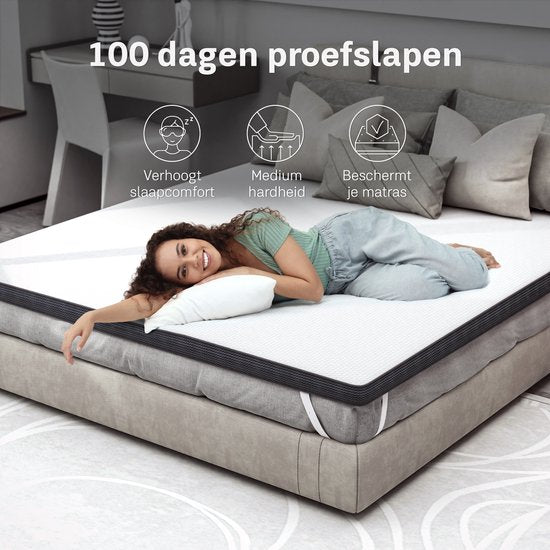 CozySense® - Surmatelas 140x200 - Surmatelas - Surmatelas - Surmatelas - Essai de 100 jours de sommeil - Mousse à mémoire de forme avec gel réfrigérant - Surmatelas - Certifié CertiPUR® - Fermeté moyenne - 8 CM d'épaisseur - Housse lavable incluse