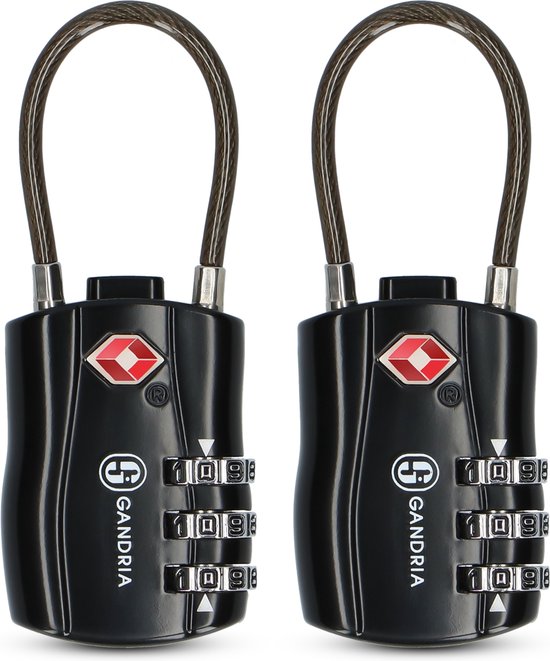 Cadenas de voyage Gandria - Serrure TSA - Serrure de voyage 2 pièces - Cadenas à 3 chiffres - Serrure de bagage à 3 chiffres - Acier allié au zinc