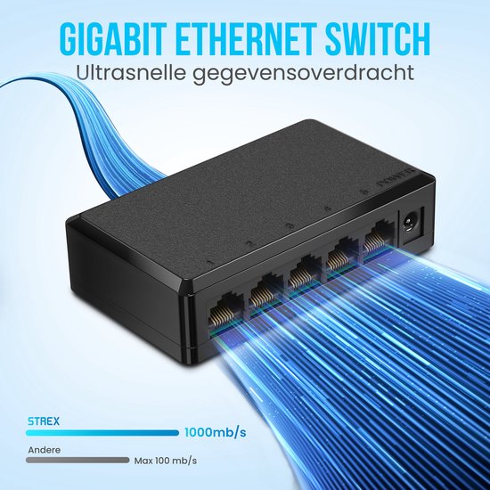 Strex Network Switch - 1000Mbps - Non géré - Commutateur Internet - 5 Ports