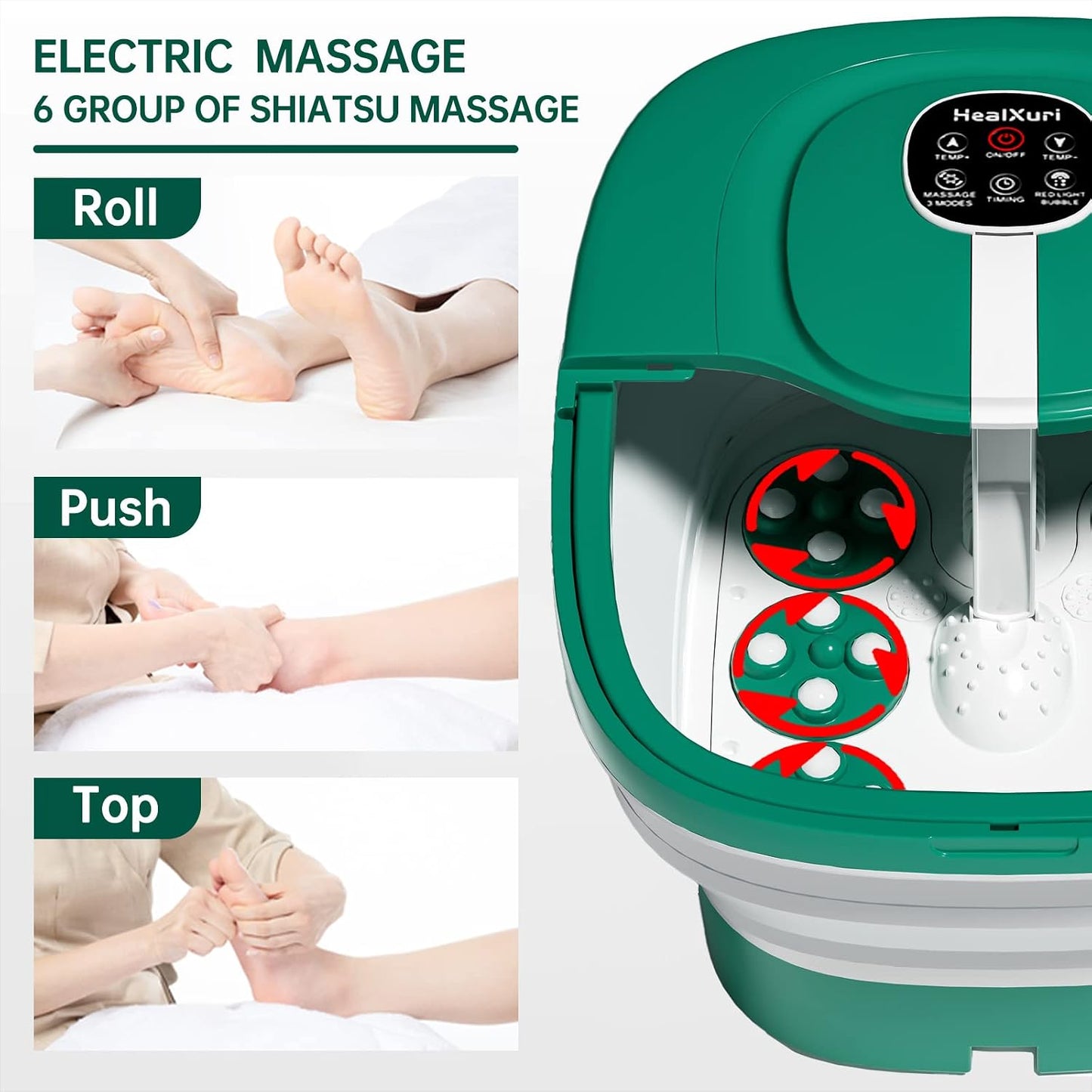 Bain de pieds pliable HealXuri avec chauffage, bulles et rouleaux de massage électriques - 43,18 x 35,56 x 15,24 cm