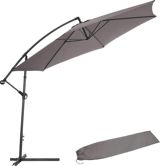 Parasol flottant en aluminium - Tectake® - Diamètre 350 cm - Inclinable - Protection UV - Housse de protection incluse - Gris