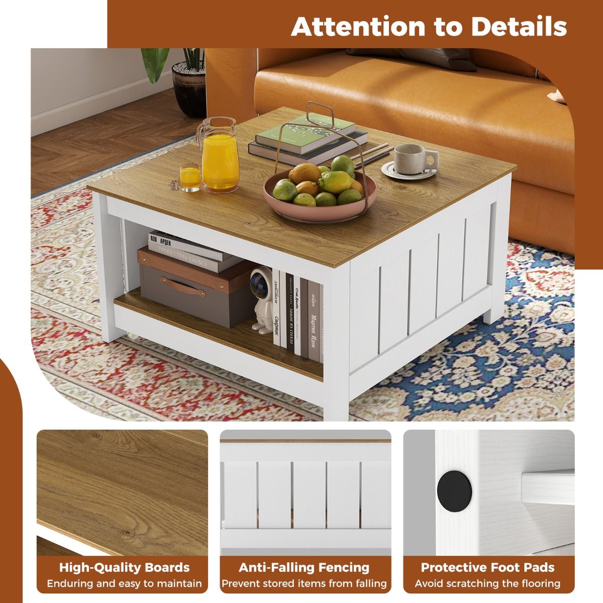 Lot de 2 tables basses Coast - 2 niveaux - avec espace de rangement - naturel et blanc