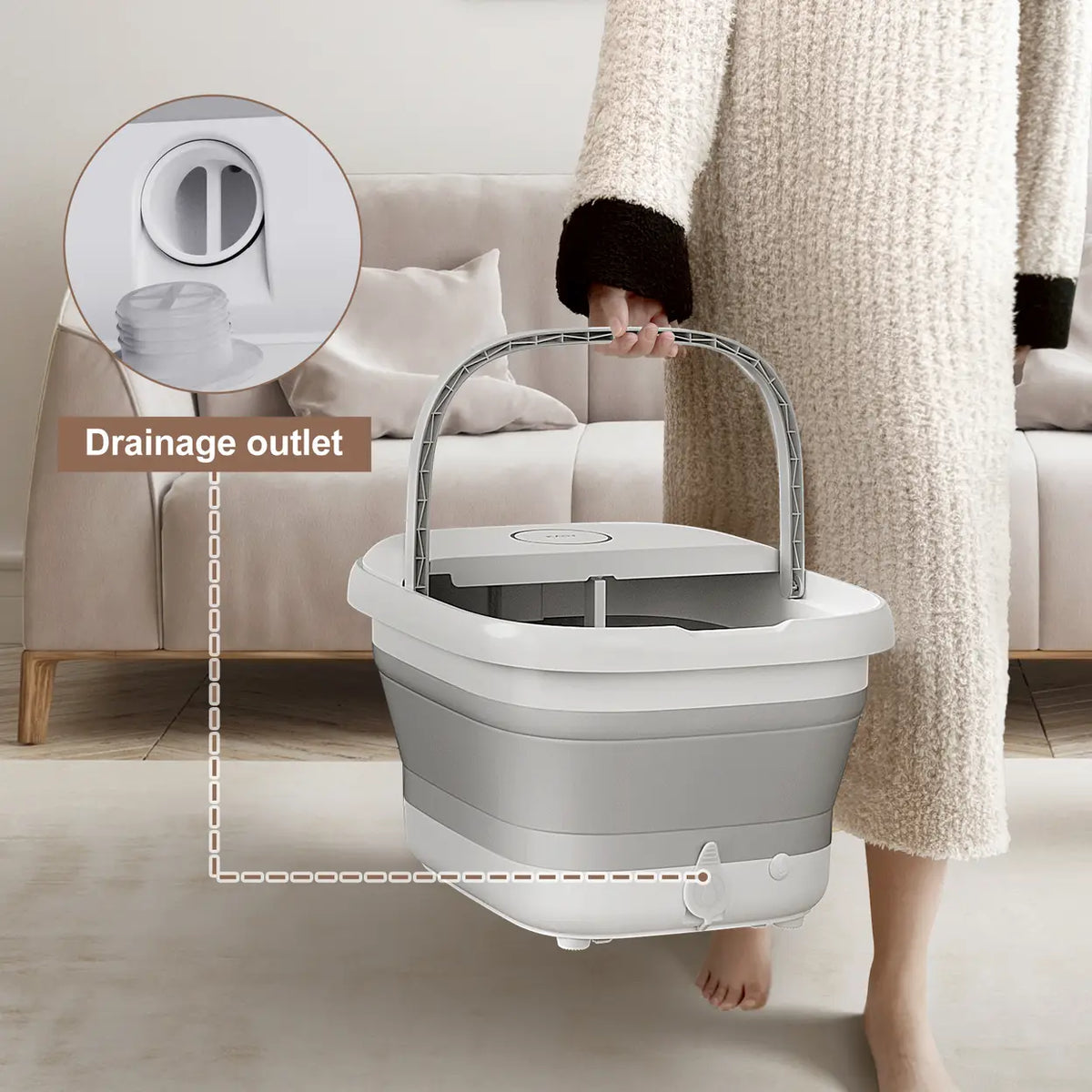 Bain de pieds Kasj T5-A - Blanc - Pliable - Chauffage jusqu'à 45 °C - Jets à bulles - 6 rouleaux de massage - Lumière rouge - 41 x 34 x 25 cm