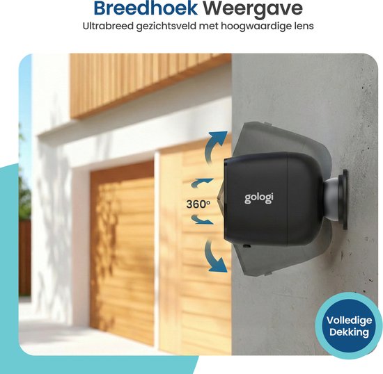 Caméra de sécurité sans fil Gologi pour l'extérieur et l'intérieur - Caméra de surveillance avec batterie 5200 mAh - Rechargeable via USB-C - Vision nocturne - Détection de mouvement - Fixation magnétique - Caméra HD 5 MP avec Wi-Fi et application - Camér