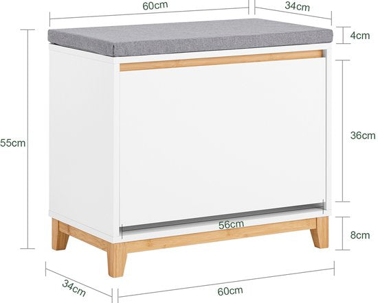 SoBuy FSR191-WN Banc à chaussures - Banc de rangement blanc avec rabat et coussin